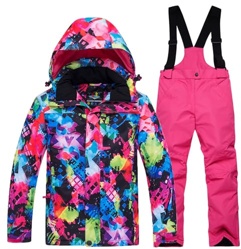 Amur Leopard Kinder Mädchen Skianzug Jungen Winter Schneeanzug 2tlg | Skijacke mit Kapuze + Skihose Winddicht Wasserdicht Skianzüge