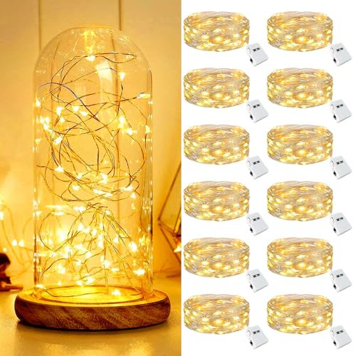 12 Stück Mini Lichterkette mit Batterie, Led Lichterkette mit Batteriebetrieben, Lichterkette Innen, 3 Modi DIY Lichterketten Klein Wasserdicht für Party Hochzeit Weihnachtsdeko (Warmweiß)