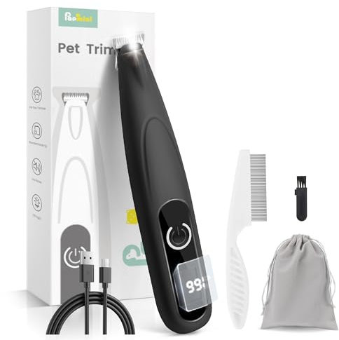 Cat Clippers with LED Display,35dB Ultra-Low Noise Cat Hair Ttimmer Shaver, Cordless Dog Paw Trimmer with LED Light,Type-C Rechargeable Cat Dog Clippers for Grooming for Paws, Ears, Face, Rump