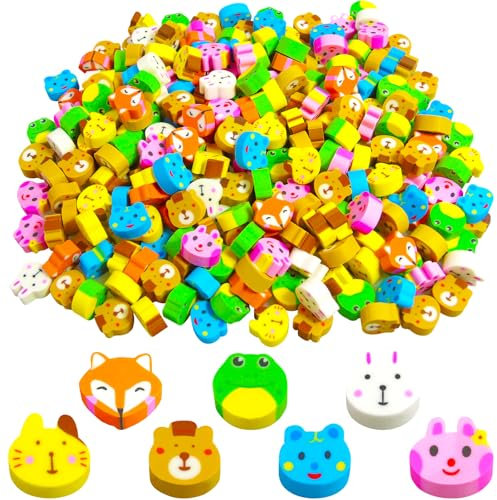HTOBRIC 300Pcs Tiere Radiergummis für Kinder Lustige Neuheit Tiere Radiergummis Set für Party Favors Kinder Bleistift Radierer Geschenke Klasse Belohnungen