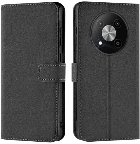 Verco Handyhülle für ZTE Blade A73 5G Hülle, Bookcase Tasche Flipcover für ZTE A73 5G Case [Kartenfächer/Aufstellfunktion], Schwarz