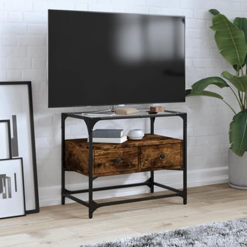 ShGaxin 846056 Meuble TV en verre et bois d'ingénierie chêne fumé 60 x 35 x 51 cm