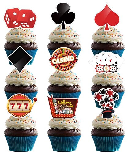 Tortendeko Geburstagstorte, Happy Birthday Kuchendeko,für Babyparty Jubiläen Geburtstag Party Dekoration (Casino-36 Stück)