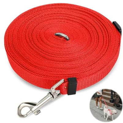 Bieiyhe Schleppleine 10m für Hunde Wasserfest,Langlaufleine für Hunde Trainingsleine,Robuste Hundeleine mit D-karabiner,Schlupfleinen,Dog Training Line,Lange Hundeleine für Kleine Große Hunde-Rot