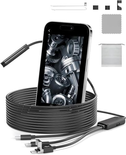 Telecamera per Endoscopio con luce,Telecamera per Endoscopio HD 1920P,Telecamera per Ispezione da 3m con 8 luci LED,WiFi non richiesto,impermeabile IP67, per smartphone Android e iOS