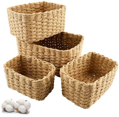 Zosenyer Panier Rangement, Ensemble de 4 Pièces Panier de Rangement Empilable Storage Baskets pour Jouets Bébé, Cosmétique, Idéal pour une Utilisation Comme de Salle de Bain, Cuisine