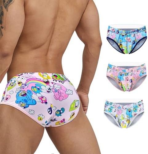 YLCZY Cartoon Briefs High Cross Men's Triangle Bikini Sexy Low Rise Graffiti Print Underwear 3Pack
