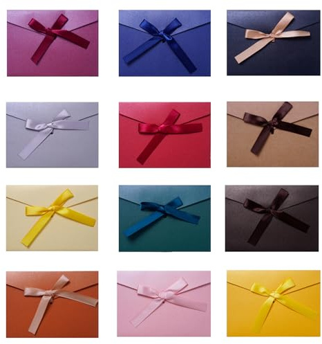 GZYYANG Bunte Umschläge mit Bändern, Briefumschläge Bunt Kraftpapier | 17.5 x 12.4 cm, 12 Stück Bunte Umschläge Geschenkkarten Perlglanzpapier für Party Geburtstag, Hochzeit, Thanksgiving