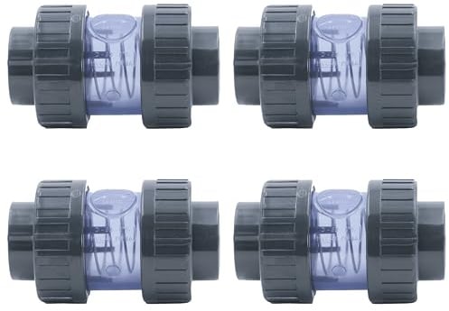 HAF 4X PVC Rückschlagventil Transparent mit 63mm | Klebemuffe x Klebemuffe | Kegelrückschlagventil aus grauem PVC-U | PN16 für PVC Rohr, Schwimmbad, Poolverrohrung, Druckleitung, Rohrleitung & Teich