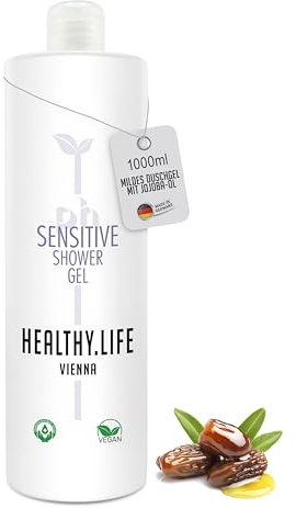 HLV - Mild Shower Gel 1000 ml with Jojoba Oil for Sensitive Skin - Sensitive Shower Gel Retains Moisture and Protects the Skin - Provides a Soft Skin Feeling without Tension (Sensitive Shower Gel)