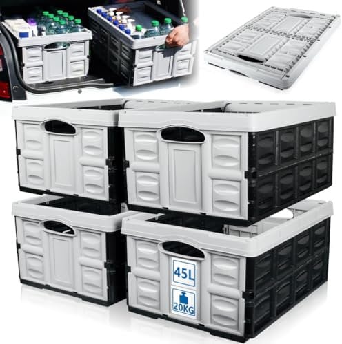Stimo 4x Klappbox 54 x 40 x 26 cm faltbare Transportbox 45 L klappbar und stapelbar Einkaufskiste