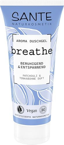 SANTE Naturkosmetik Aroma Duschgel Breathe, mit Patchouli- & Tonkabohne-Duft, beruhigend & entspannend, vegane Naturkosmetik ohne synthetische Duftstoffe, 200ml