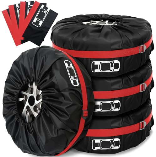 Gucass Reifentaschen Set 4 Stück, Reifenabdeckung 19–23 Zoll, Wasserfeste Reifentüten und Reifenschutzhülle, Reifentasche zur Reifenaufbewahrung und zum Transport, UV-Schutz, Rot, Gr. L (Ø 80 cm)