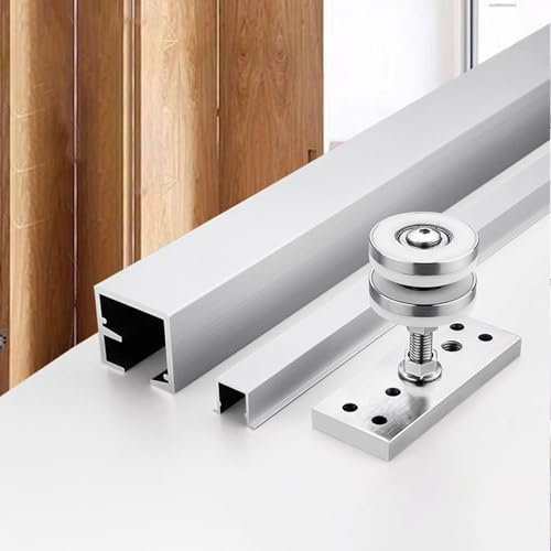 Kit Puerta Corredera Riel de Puerta Corrediza Plegable para 2 Puertas, Kit de Riel de Caja de Aluminio Resistente y Suave, Herrajes para Puertas Corredizas de Granero para Puertas de Armario(53cm/21in