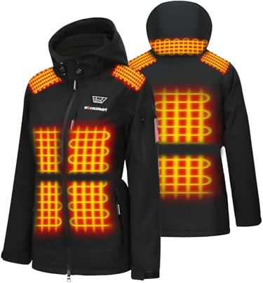 warmsmart Beheizbare Jacke Damen, Wasserdicht Winddicht warm Beheizbarer Hoodie mit 15000MAH Akku, Beheizte Jacken für Outdoor Wandern Jagd Motorrad