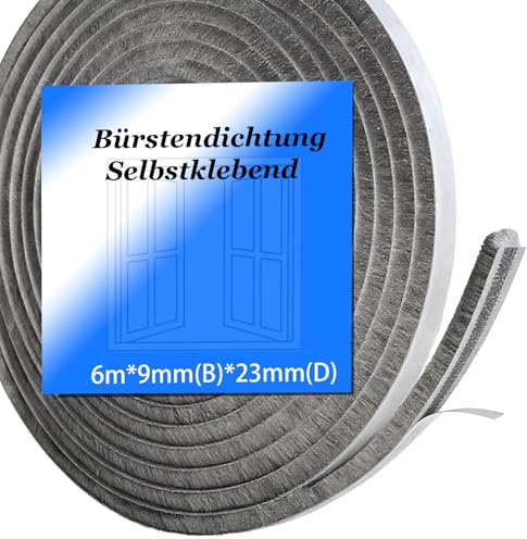 6M Bürstendichtung Selbstklebend,9 mm(B) x 23 mm(D) Bürstendichtung für Rolladen,Fenster,Tür, Schiebetür, Insektenschutz,Kleiderschränk,Türbürstendichtung