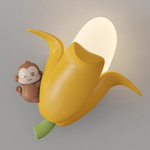 AoLa LED Banane Wandlampe Kinderzimmer Kreative Obst Wandleuchte Modern Art Deco 3 Farbtemperaturen Nachttischlampe Junge Mädchen Babyzimmer AFFE Wand Dekolampe für Schlafzimmer Wohnzimmer Flur
