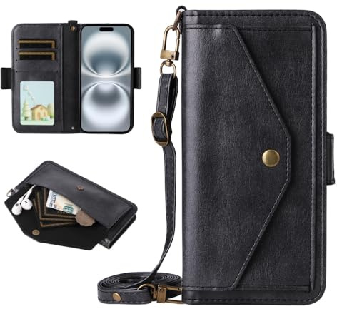 BEEJTUNY Crossbody PU Leder Hülle für Black View Color 6, Handyhülle Geldbörse mit Außenfach, Modische Magnetische Stoßfeste Schutzhülle.Schwarz