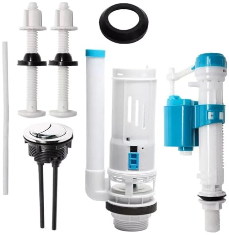 Seven-Flower Toilet Flush System Replacement, with Button Dual Flush Valve & Fill Valve Kit with Adjustable Height for 2 Outlet, Universal Toilet Cistern Flush Parts for Efficient Water Saving