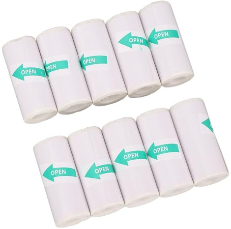 Fafeicy 57x25mm Thermal Receipt Paper 10-Pack, PVC Adhesive Thermal Paper Rolls for Portable Printers and Labeling Devices
