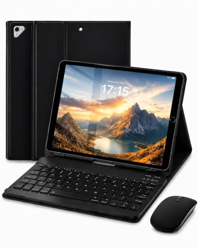 MAYPHY for iPad 9.7 Keyboard Case with Mouse, for 6th Generation 2018 /5th Gen 2017, Detachable Wireless Keyboard Case with Pencil Holder, Keyboard with Case for iPad Air 2/1, iPad Pro 9.7, Black