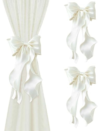 XFSRG 2 Stück Vorhang Raffhalter Schleife, Französische Seidige Schleifenvorhang Raffhalter Große Spitzen Schleife, Ideal für Haus Dekoration Hochzeit