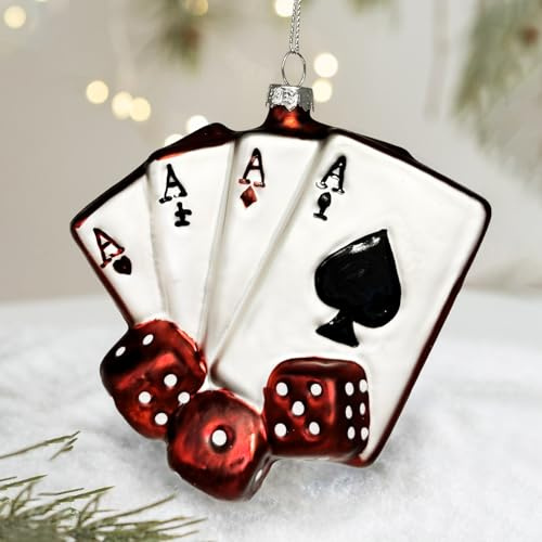 Fassory Playing Cards Glass Christmas Ornament, Handmade Blown Glass Christmas Decor, Christmas Tree Decorations (Card Games)