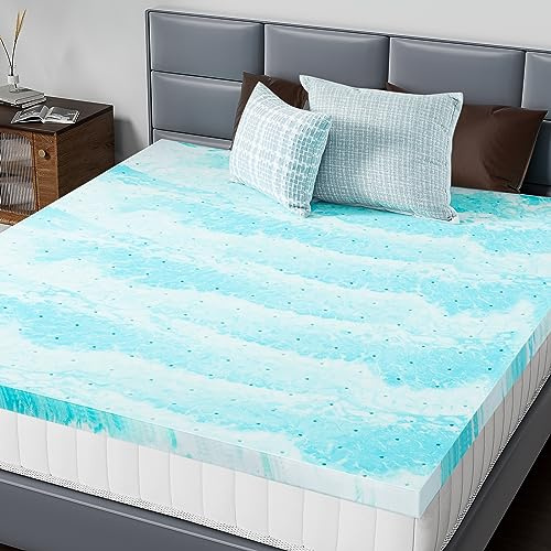 DUMOS Mattress Toppers Memory Foam King Size, 3 Inch Thick Bed Topper Pad Cooling Gel Infused Soft Comfy Padding Breathable for Sleeper Sofa Couch RV Camper, CertiPUR-US Certified, Blue