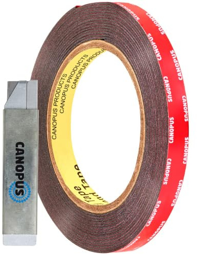 CANOPUS Double Sided Tape 10mm x 3m, 1.1mm Thickness Heavy Duty Mounting | Waterproof Mounting Tape, Strong, for Number Plate, Home Office Decor, Indoor Outdoor and Automotive Use, Black