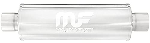 MagnaFlow 4in Round Center/Center Performance Muffler Exhaust 14419 - Straight-Through, 3in Inlet/Outlet Diameter, 14in Body Length, 20in Overall Length, Polished Finish - Classic Deep Exhaust Sound