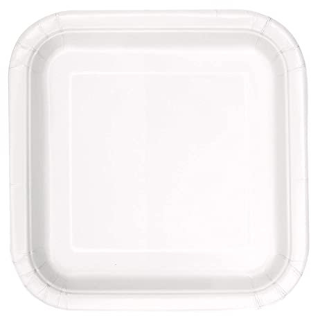 Solid Bright White Square Paper Dinner Plates (22cm) 14 Count - Elegant, Disposable, Perfect for Parties & Events
