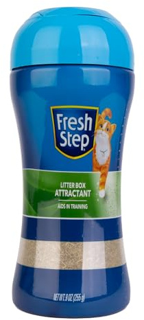 Fresh Step Litter Box Attractant Powder, Cat Litter Training Aid to Encourage Litter Box Use, Herbal Blend Additive Works with Any Litter Type for Cats and Kittens, No-Mess Sprinkle Bottle, 9 Ounce