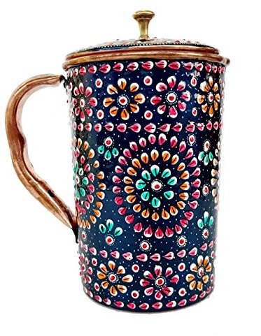 Rastogi Handicrafts - Caraffa in rame puro dipinto a mano, decorata per conservare l'acqua, festival, regalo occasionale Diwali