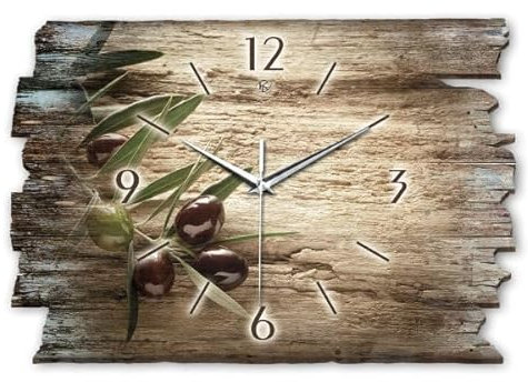 Designer Wanduhr „Oliven“ aus Holz 40x27cm im Shabby Style Design - Designeruhr mit flüsterleisem Uhrwerk ohne Ticken WH005L (Kamille, leises Quarzuhrwerk) (Oliven, leises Quarzuhrwerk)