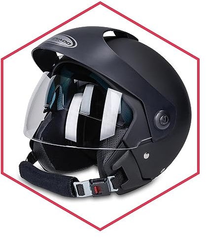 Saferide | Motorradhelm Mit Sonnenblende Matt Schwarz L - 59-60 cm Rollerhelm Quadhelm Damen Herren Roller Regenschutz Jugendliche Schutzhelm Sturzhelm Erwachsene Moped Motorrad Mofa