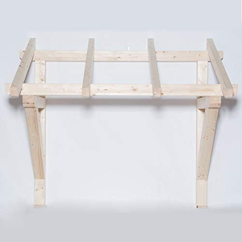 TUGA - Holztech Leimholz Balken 100x100mm Pultdach Haustürvordach Tür Haustür Überdachung Vordach Holz (Tiefe 120cm (Sparrenlänge), Breite Pfetten 220cm)