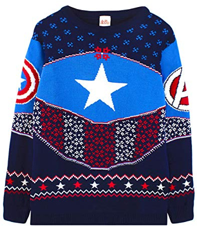 Captain America Marvel Christmas Jumper Shield Blue/Red Knitted Sweater