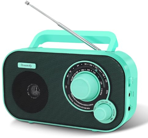 DreamSky AM FM Portable Radio Plug in Wall or Battery Operated for Home & Outdoor, Strong Reception, Large Dial Easy to Use, Transistor Antenna, Headphone Jack, Small Gifts for Seniors Elderly