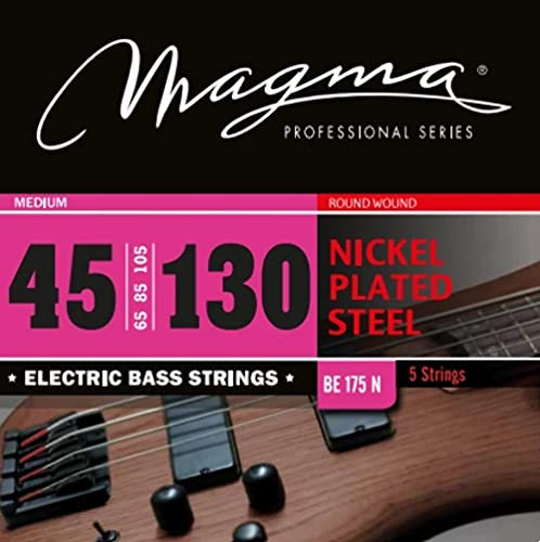 Magma - 1 Juego de Cuerdas para Bajo Eléctrico de Acero Niquelado – Tensión Medio - 5 Cuerdas, Escala 34 pulgadas - Set de 5 cuerdas (.045 - .065 - .085 - .105 - .130) – BE175N