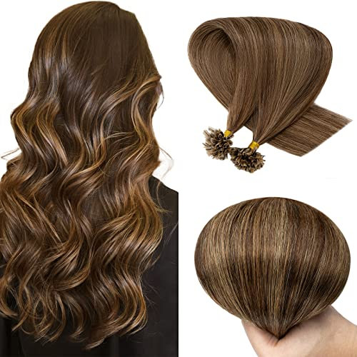 16 inch SEGO Pre Bonded Human Hair Extensions [0.5g*100 Strands] #4/27 Medium Brown&Dark Blonde Keratin Nail U Tip 100% Remy Real Invisible Straight (50g)