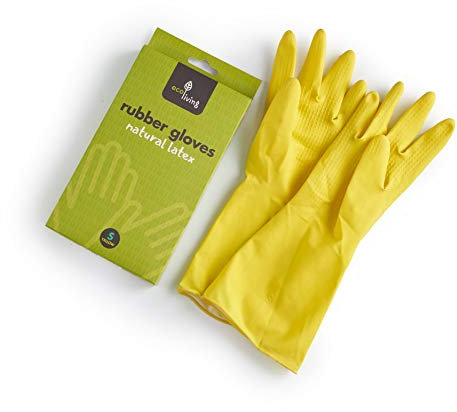 Eco Living Eco Plastic Free Natural Latex Rubber Gloves, 100% Plastic Free, Suitable for Vegans. (Yellow, Small)