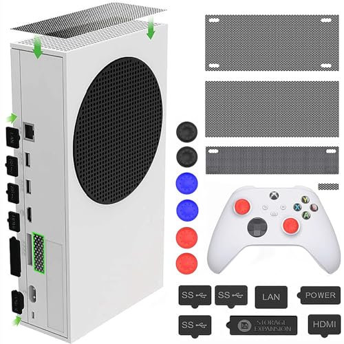 Funda antipolvo para Xbox Series S, accesorios con 4 cubiertas antipolvo y 7 tapones de silicona, 6 tapas de agarre para el pulgar, para Xbox Series S, accesorios de consola blancos y negros