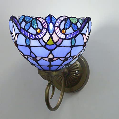 GDXH Applique Murale Baroque Vintage de Style Tiffany, Verre teinté Bleu, Perles de Cristal, luminaire Mural pour Couloir, entrée, Chevet de Chambre, îlot de Cuisine