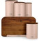Tower T826140PCLY Scandi 5 Piece Acacia Wood Storage Set with Bread Bin, Biscuit Barrel, Canisters, Pink Clay