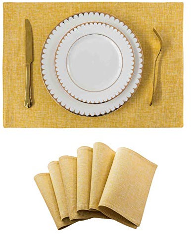 Home Brilliant Yellow Placemats 33x48 CM Set of 6, Fabric Place Mats for Kitchen Decor, Washable Table Mats Set of 6 for Dining/Kitchen, 13x19 Inch, Yellow