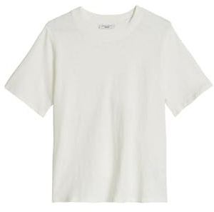 Marc O'Polo Denim Damen T-Shirt aus Bio-Baumwolle mit Rundhalsausschnitt, Weiß (Scandinavian White), L