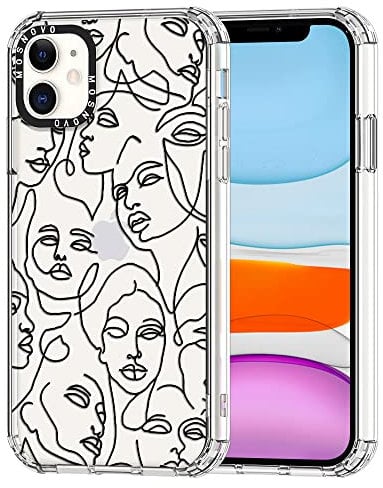 MOSNOVO für iPhone 11 Hülle – Durchsichtige, schlanke, stoßfeste TPU+PC-Handyhülle, [6,6 Fuß Fallschutz/Anti-Abziehen] - Abstrakte Gesichts-Linienkunst