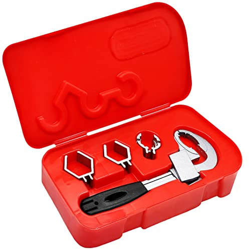 Yeelua Multifunctional Faucet Wrench Adjustable Wrench Double-Ended Wide Opening Pipe Spanner with Replacement Heads Storage Box for Toilet Bathroom Washroom Kitchen Plumbing