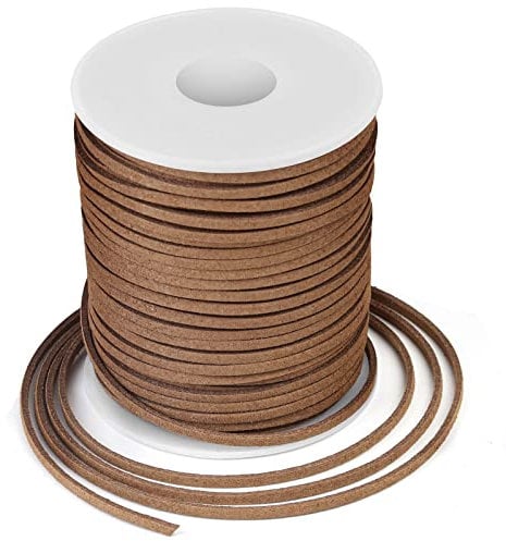 Leather String, Flat Suede Cord Faux Leather Cord Thin Leather Lace for Bracelets, Necklaces, Jewelry Making and Art Crafts (2.7 MM Brown)