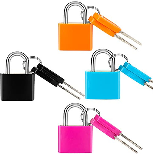 Febwind 4 Pcs Suitcase Locks with Keys Multicolor Mini Keyed Padlock Metal Padlock Luggage Padlocks Plastic-Covered Copper Keyed Padlock for Suitcase, Backpack, Boxes, Laptop Bag